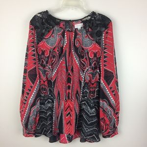 Bisou Bisou XL Peplum Top with Black Lace Detail